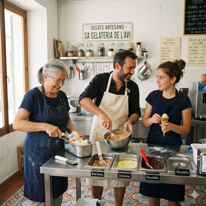 The Moyà family at the Sant Elm ice cream shop